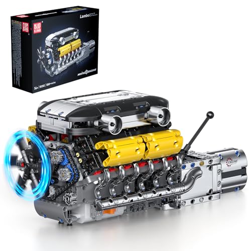 Mould King 10202 Technik V12 Motor Bausatz Bausteine Auto Motorbausatz Klemmbausteine motoren mit Shift-Funktion Auto Engine Kit für Erwachsene(1260 Teile) von Mould King