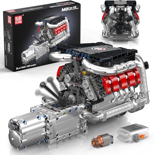 Mould King 10203 V8-Motor-Bausatz für Erwachsene, MOC Ideen Mini 4-Gang-Getriebe V8-Motor Modell Spielzeug für Display, STEM BAU-Projekt für Jungen 8-14(1169 PCS) von Mould King