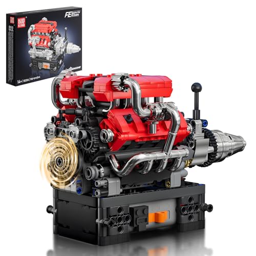 Mould King 10204 Technik V8 Motor Bausatz Bausteine Klemmbausteine Motor FE Sportwagen Auto Engine Kit Benzinmotor Modell für Auto Fans(750 Teile) von Mould King