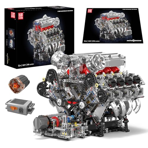 Mould King 10219 MOC Technik F488（V8） Achtzylinder-Motor Reihenbenzinmotor-Blockbausatz 3,9-Liter Doppelturbo-V8-Motor Technologie Klemmbausteine Bausatz Enthält Motor und Batteriekasten (2718 PCS+) von Mould King