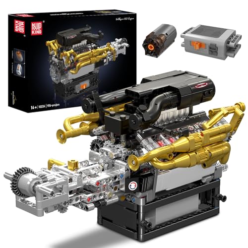 Mould King 10224 Technik V12 Motor Modell, Groß Motor-Bausatz für Erwachsene, 974 Teile STEM Klemmbausteine Bauset von Mould King