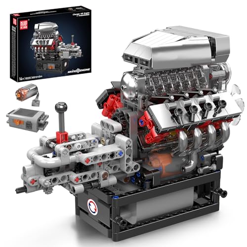 Mould King 10225 MOC Technik V8 Motor Baustein Modell Set, bewegliche Kolben Kurbelwelle (mit Getriebe + Elektromotor)Auto Mechanik Modell Bastelspielzeug Technologie Klemmbausteine Bausatz 855+Teile von Mould King
