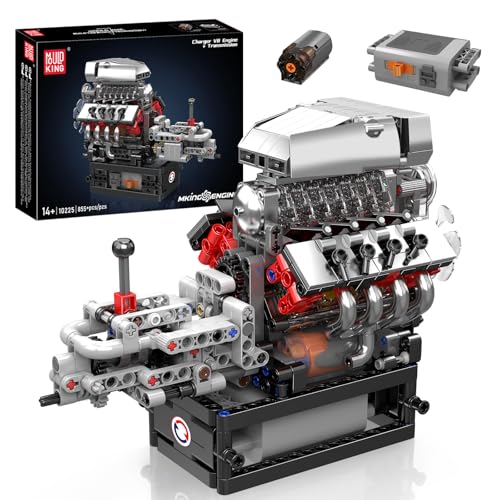 Mould King 10225 Technik V8 Motor und Getriebe Klemmbausteine Bausatz Kit, STEM 855+ Stücke Motormodellblöcke mit Motor, MOC Auto Engine Modell Spielzeug für Kinder 14+/Erwachsene Sammlung Liebhaber von Mould King