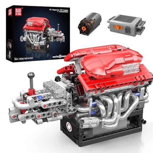 Mould King 10226 MOC Technik Kreatives Motor Spielzeug Contraption: FE V12 Motor 863 Teile Technologie Klemmbausteine Bausatz Modell DIY Elektromotor Blocks Set von Mould King