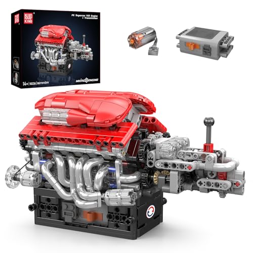 Mould King 10226 MOC Technik V12-Motor-Baustein-Modell, FE-Supersportwagen-Enginesimulationsmodell (Elektromotor-Komponente + Getriebe) 863+Teile STEM Technologie Klemmbausteine Bausatz von Mould King