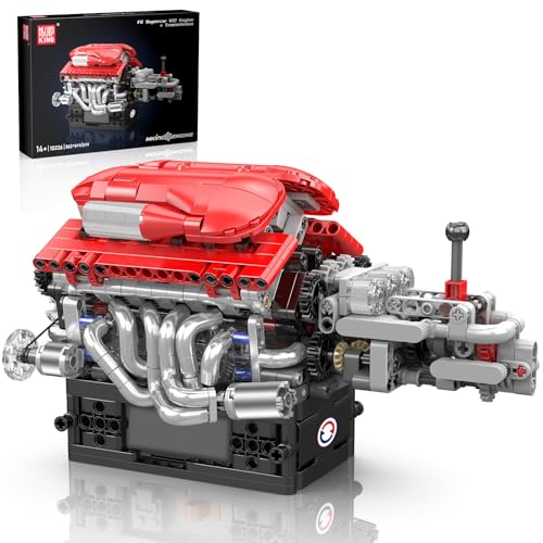 Mould King 10226 Technik V12 Motor Bausatz Bausteine FE Auto Motorbausatz Klemmbausteine Simulation Motor mit Übertragung Engine Kit für Erwachsene(863 Teile) von Mould King