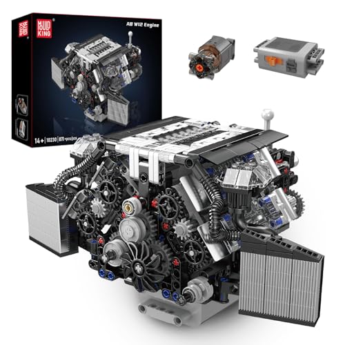 Mould King 10230 Technik Groß（V12）Die Achtzylinder-Reihenbenzinmotor-Blockbausatz, 871 Teile Technologie Klemmbausteine Bausatz Enthält Motor und Batteriekasten von Mould King