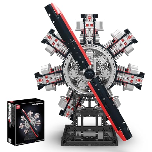 Mould King 10233 Technik Sternluftfahrtmotor-Baustein-Modell, ferngesteuert mit elektrisch rotierenden Propellerblättern, mechanische Motorstruktur MOC Technologie Klemmbausteine Bausatz (3089+Teile) von Mould King