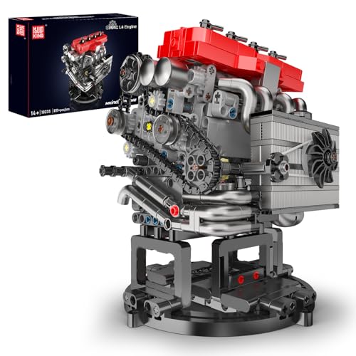 Mould King 10235 Technik Reihenvierzylinder L4-Motor-Baustein-Modell | Elektrische Verbindungsversion | Mit Motor & Batteriegehäuse | Mit rotierbarem Sockel | MOC Klemmbausteine Bausatz （811+ Teile） von Mould King