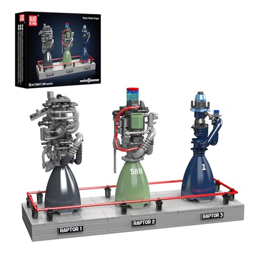 Mould King 10247 Technik Raptor Raketenmotor Bausteinmodell Realistischer Raumfahrt Antriebsaufbau zum Nachbauen, dreifaches Triebwerks-Display MOC Technologie Klemmbausteine Bausatz （496+Teilen） von Mould King