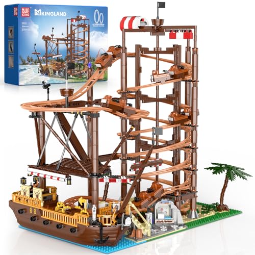 Mould King 11013 Achterbahn- und Piratenschiff-Bauset, 2174-teiliges Vergnügungspark-Modell, Doppelhelix-Achterbahn-Bauspielzeug für Erwachsene, Jugendliche ab 14 Jahren von Mould King