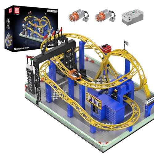 Mould King 11020 Technik MOC Elektrisches Achterbahn-Bausteinset, ferngesteuert Looping-Achterbahn Technologie Klemmbausteine Bausatz （1707+Teile） Freizeitpark-Schienen-Bausteinspielzeug von Mould King