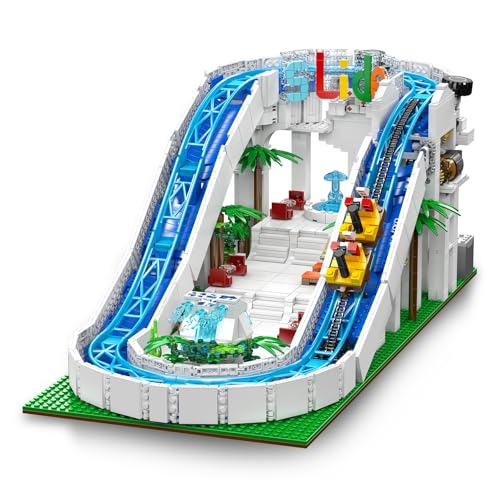 Mould King 11021 Vergnügungspark Serie Bausteine Modell, 2088 Teile Wasserpark-Rutschbahn Blockmodell Spielzeug Kit mit Motor, Klemmbausteine mit dynamischem Rutschenfunktion (14 Jahre und älter) von Mould King