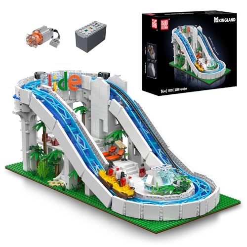 Mould King 11021 Wasserpark-Rutschbahn Baustein-Set, MOC kreatives Freizeitpark-Modell mit elektrischen Komponenten und dynamischem Rutschendesign Technik Klemmbausteine Bausatz （2088+Teile） von Mould King