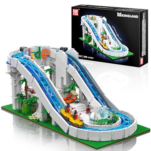 Mould King 11021 Wasserpark Wasserrutsche Bausteine Spielzeug, 2088 Teile Vergnügungspark Bausteinsatz mit Motor, MOC Spielplatz Modell für 14+ Kinder und Erwachsene von Mould King