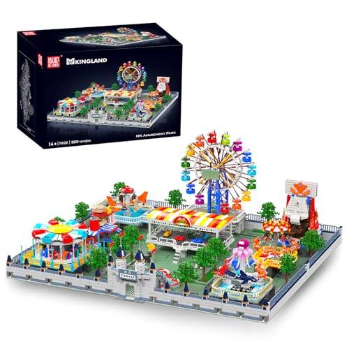 Mould King 11022 MOC Technik großer Freizeitpark-Bausteinmodell, Riesenrad, Karussell, Achterbahn und weitere Themenpark-Bausatz.Technologie Elektrisches Klemmbausteine Bausatz (5220+Teile) von Mould King