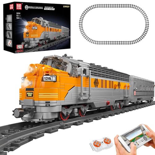 Mould King 12018 Technik Dampflok Zug Modell Bausteine, 1541 Teile Lokomotive Set mit mit Scheinwerfern, Geschenk für Kinder, Jungen und Mädchen Orange von Mould King