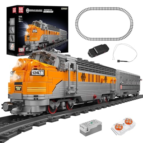 Mould King 12018 Technik Ferngesteuert USA EMD F7 WP Diesel Locomotive Eisenbahnen Zug Beleuchtung Bauklötze Set LED Licht Baukasten 1541 Stück Mit Schienenlieferung Klemmbausteine Bausatz von Mould King