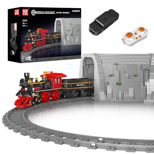 Mould King 12030 Technik für Amerikanische General Dampflok Diesel Locomotive Zug Baustein Modell, 977 Teile Schienen Train mit Motor, Ferngesteuertes Zug Modellbausatz Bausteinset von Mould King