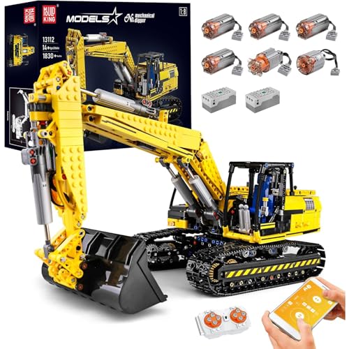 Mould King Technologie Ferngesteuert Bagger Bausatz, 1830 Klemmbausteine APP 4CH Raupenbagger Ingenieurfahrzeug Modell mit Motoren und Fernbedienung Kompatibel mit Mechanischer Bagger Mould King Technologie Ferngesteuert Bagger Bausatz, 1830 Klemmbausteine APP 4CH Raupenbagger Ingenieurfahrzeug Modell mit Motoren und Fernbedienung Kompatibel mit Mechanischer Bagger von Mould King