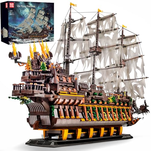Mould King 13197 Piratenschiff Baukasten, MOC Springendes Kreatives Piratenschiff des Holländers, (4364 Teile), STEM Technik Schiffsmodell Klemmblock, Technik Klemmbausteine Bausatz Spielzeug von Mould King