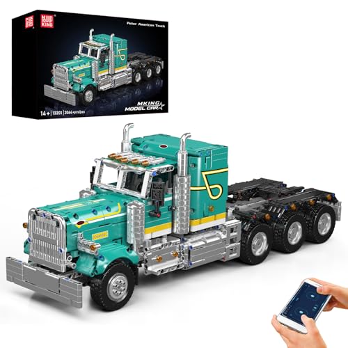 Mould King 13201 Technik Amerikanisches Zugmaschinen-Fernsteuerungs-Baustein-Modell | 2064 Partikel | Elektrischer Antrieb mit APP+2.4G-Dualsteuerung | Technologie Traktor Klemmbausteine Bausatz von Mould King