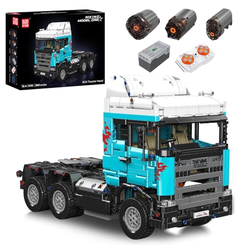 Mould King 13203 Technik Schwerlast LKW Bausteine Modell, 2060 Teile Ferngesteuert Zugfahrzeug Modellbauklötze Spielzeug, Fernbedienung und App Doppelsteuerung Mobile Truck von Mould King