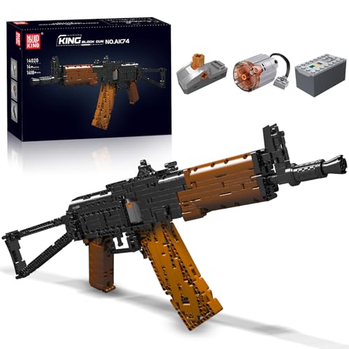 Mould King 14020 AK-47 Sturmgewehr-Baustein, 1418-teiliges DIY-Bauspielzeug-Set mit Motor, Simulations-Blaster-Bausteine, Militärwaffen-Bausatz von Mould King