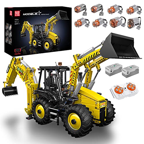 Mould King WX17036 Technik Schwerlast Baggerlader Modell bauset ferngesteuert Elektrisch 2239 Pcs Bulldozer Klemmbausteine Bausatz Technologie für Kinder, Kran-Spielzeug, Geschenk, Gelb von Mould King