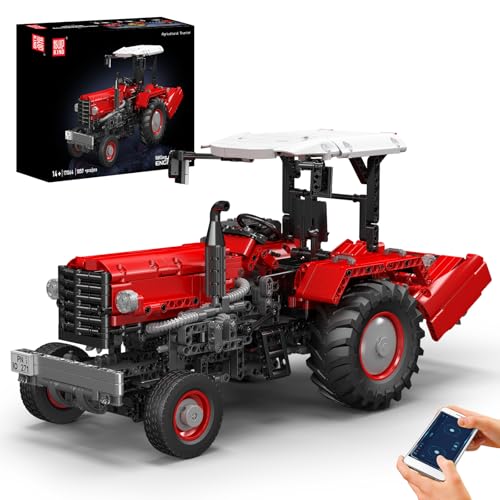 Mould King 17064 Technik Ferngesteuert Traktor-Baustein-Modell-Set, mit DREI austauschbaren Landwirtschaftsanhängen (Erntemaschine, Fräser, Pflug) APP Technologie Klemmbausteine Bausatz 1857+Teile von Mould King