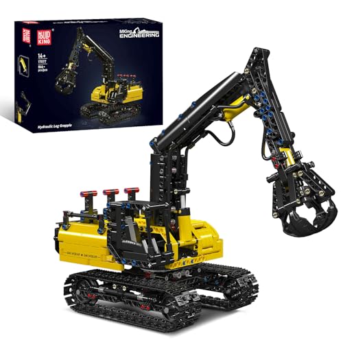 Mould King 17077 Technik Bagger Baukasten, Hydraulischer Holzgreifer Modell Bauset, 866 Teile Technologie Ingenieurwesen LKW Klemmbausteine Bausatz von Mould King