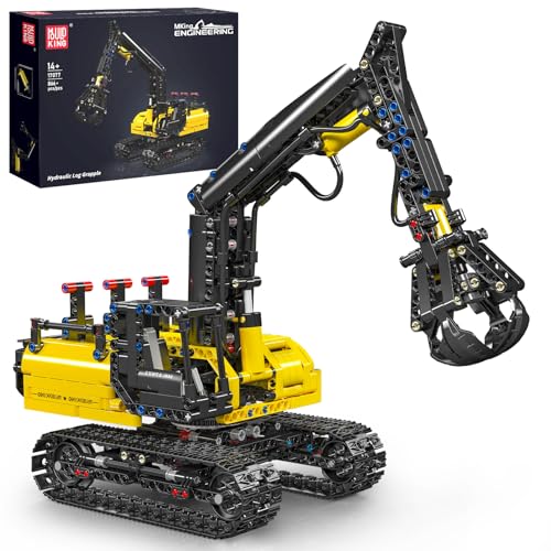 Mould King 17077 Technik Raupenbagger, Hydraulischer Holzgreifer Spielzeugbagger für Kinder ab 8 Jahren, Umschlagbagger Modellbausatz, Mechanisches Lernspielzeug(Statische Version) von Mould King