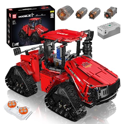 Mould King 18020 Technik Ferngesteuerter Traktor Bausteine, MOC Elektrisch Kettentraktor Mit 4 Motoren STEM Klemmbausteine Modellbausatz Für Technologie Landmaschinenliebhaber Eignet (1698 Teile),Rot von Mould King