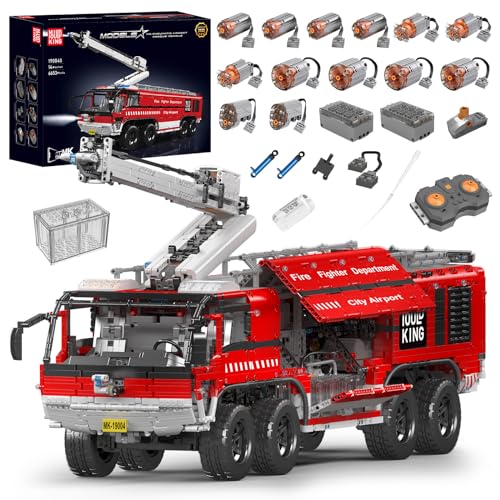 Mould King 19004 Technik Ferngesteuert Feuerwehrfahrzeug, 6653 Teile 2.4Ghz RC mit Motor, Technik Groß Kran LKW Bausteine Modell, 8 Jahre und älter von Mould King