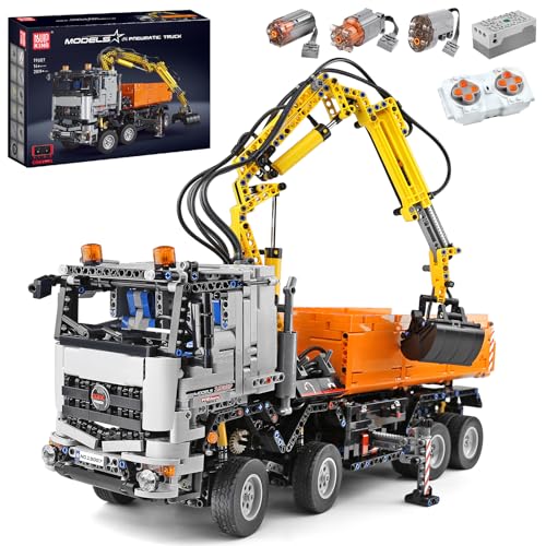 Mould King 19007 Technik Kran LKW Modell, 2819 Teile, Fernbedienung elektrisch Technik Pneumatic Truck Klemmbausteine Bauset mit 4 Motoren, Kompatibel mit Technologie Spielzeug von Mould King