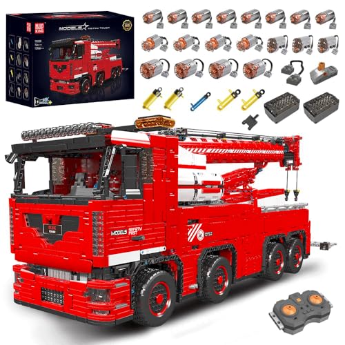 Mould King 19008 Tow Truck dynamische Version von BAU-LKW-Modellbausteinen, 10966PCS Wrecker-Montagesatz Pneumatik Kranwagen mit 19 Motoren Bausatz Kompatibel mit Technik LKW MKII von Mould King