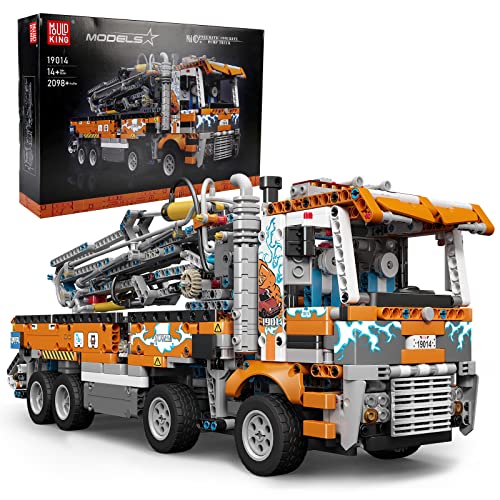 Mould King 19014 MOC Technik Schwerlast-Abschleppwagen, Modellbauset, Technologie für Kinder, Kran-Spielzeug, Pneumatischer Betonpumpenwagen Klemmbausteine Bausatz （2098 pcs） von Mould King