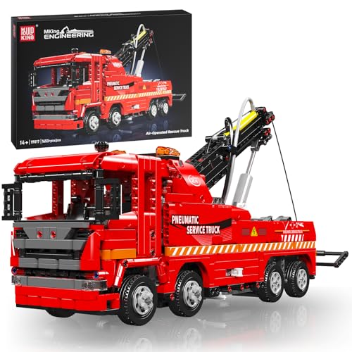 Mould King 19017 Technik Ferngesteuert Feuerwehrauto LKW Klemmbausteine Pneumatischer Feuerwehr Rettungswagen Truck Bausteine für Jungen und Erwachsene(1653 Teile) von Mould King