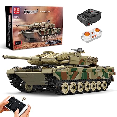 Mould King 20020 Technik Panzer Bausteine Modell, Ferngesteuert Tank für Erwachsene und Kinder, Panzer Spielzeug Bausatz mit Fernbedienung und App Dual Control von Mould King
