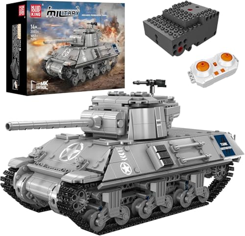 Mould King 20034 MOC Technik Panzer M26 Pershing Mittlerer Panzer Ferngesteuert mit elektrischem Gyroskop und Sound Technik Transporter Tank, Technologie Klemmbausteine Bausatz (1057+ pcs) von Mould King