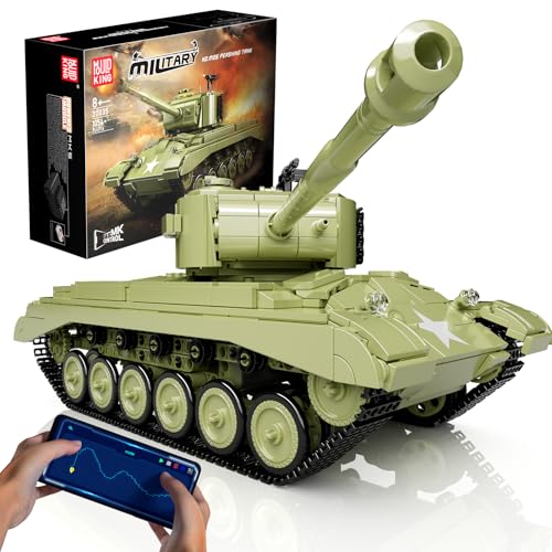Mould King 20035 Technik Panzer Bausatz Klemmbausteine App & Fernsteuerung M26 WW2 Militär RC Panzer Klemmbausteine Konstruktionsspielzeug Geschenk für Erwachsene und Kinder(1054 Teile) von Mould King