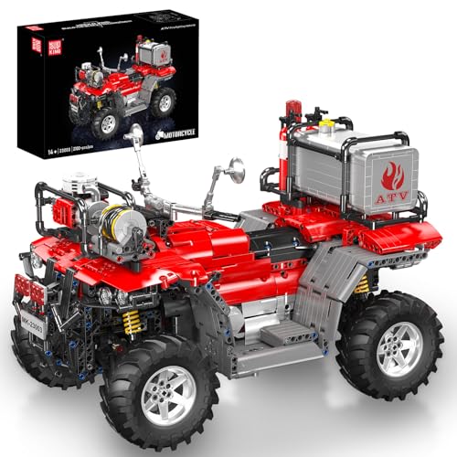 Mould King 23003 Technik ATV Feuerwehr-Motorrad-Modellbausatz, 2,4-G-Fernbedienung und App-Doppelsteuerung, Autocycle, Geländewagen-Bausteinset (über 2100 Teile) von Mould King
