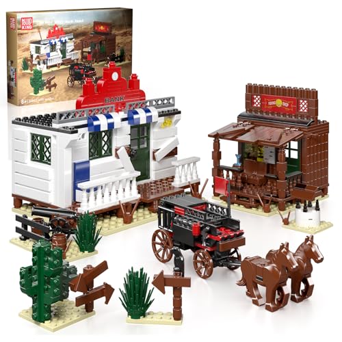Mould King 24062 Western Klemmbausteine Haus Banken und Angelgerätegeschäft mit Pferdewagen MOC House Architecture Modell Bausatz Geschenke für Erwachsene und 8+ Kinder (693 Teile) von Mould King