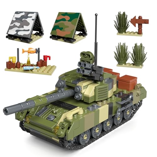 Mould King 24073 Klemmbausteine Panzer T-72B3 Camper Bauspielzeug mit Camping Zubehör Tank Modellbausatz Militär Bausteine Geschenk für Erwachsene und Jugendliche (513 Teile) von Mould King