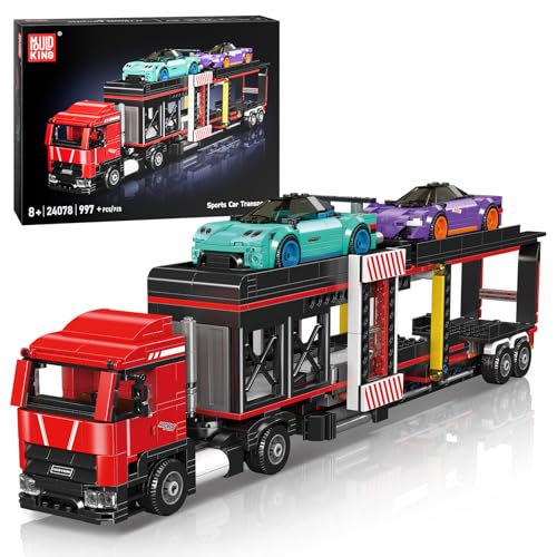 Mould King 24078 City Autotransporter mit Supersportwagen Bausteine Sets Klemmbausteine LKW Transport Truck Bausatz Sammlerstücke Geschenke für 8+ Kinder und Erwachsene(997 Teile) von Mould King