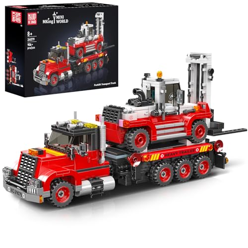 Mould King 24079 Technik Ferngesteuert Gabelstapler, 906 Teile Technik Gabelstapler Schwerlasttransporter Bausteine Modell, Baufahrzeug für Jungen und Mädchen ab 8 Jahren (Statische Version) von Mould King