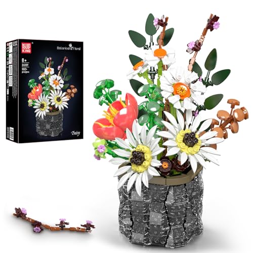 Mould King 24107 Blumenstrauß Bausatz (mit Vase), 1157 Teile mit Sonnenblume, Tulpe & Margerite, Dauerhafte Blumendeko ohne Pflege, Erwachsene, Frau, Mutter oder Freundin von Mould King