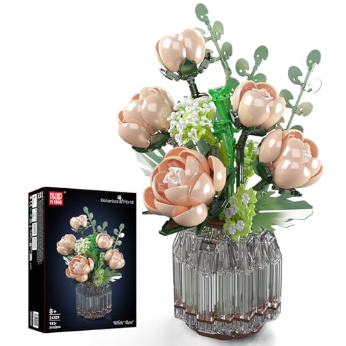 Mould King 24109 Rosenstrauß Baustein Vasen Set,Design mit unvergänglichen Blumen im realistischen Stil,kreatives Bastelset für Blumen und Pflanzensammlungen,künstliche Pflanzen als Wohnraumdekoration von Mould King