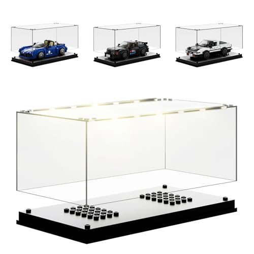Mould King 27000 Acryl Vitrine für Speed Champion Autos LED Staubdichter Schutz Schaukasten mit Schwarzem Boden für Sammlung Auto Bausteine Modelle 19.2X 9.5X 8.5cm von Mould King