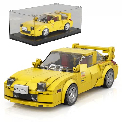 Mould King Technik 27016 Speed Champion RX-7 Rennwagen Bausteine Bausatz Initial D Sportwagen Klemmbausteine mit Acryl-Vitrine Modellautos zum Sammeln (329 Teile) von Mould King